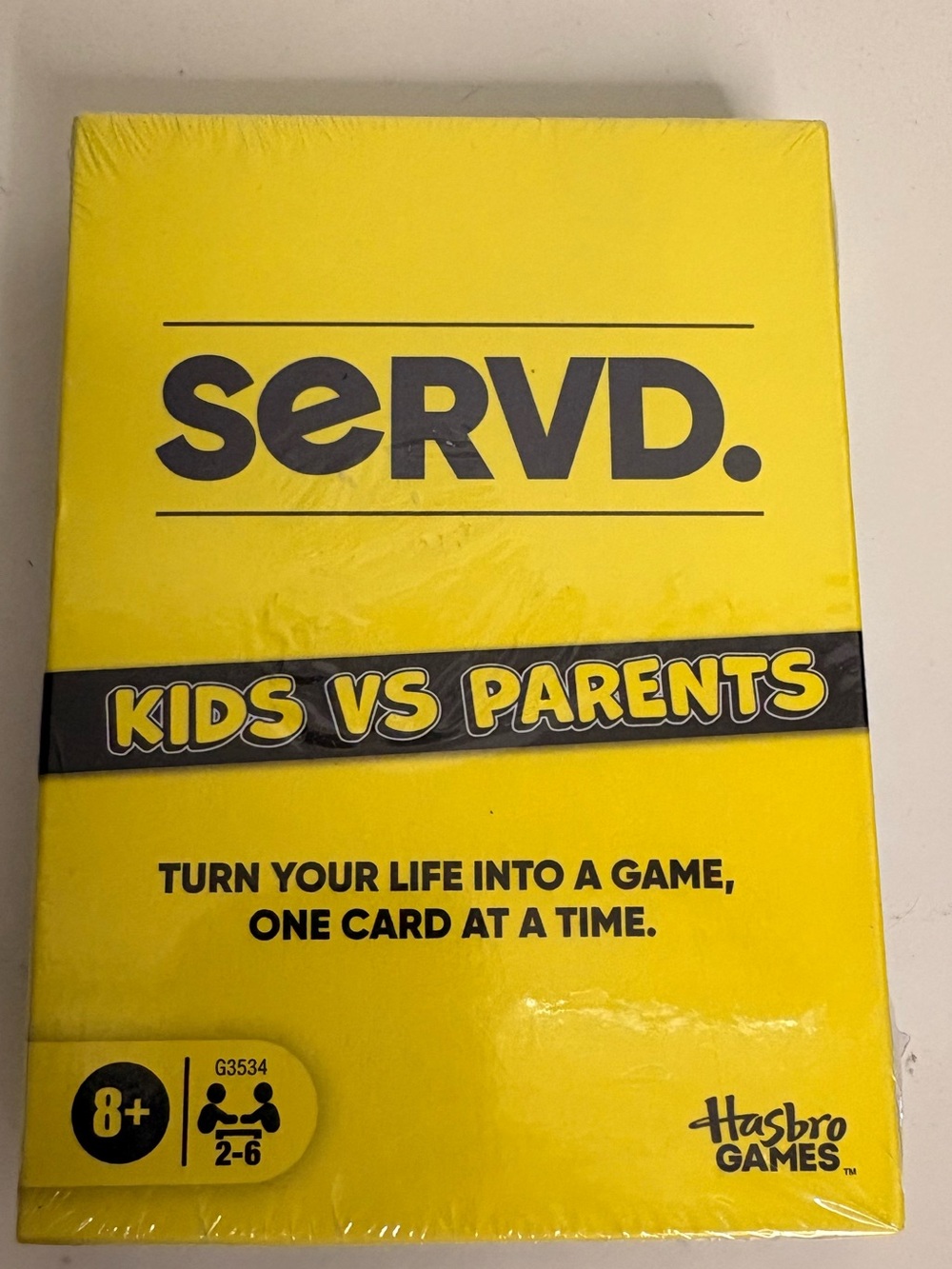 New Hasbro SERV'D Kids vs Parents Card Game - Yellow